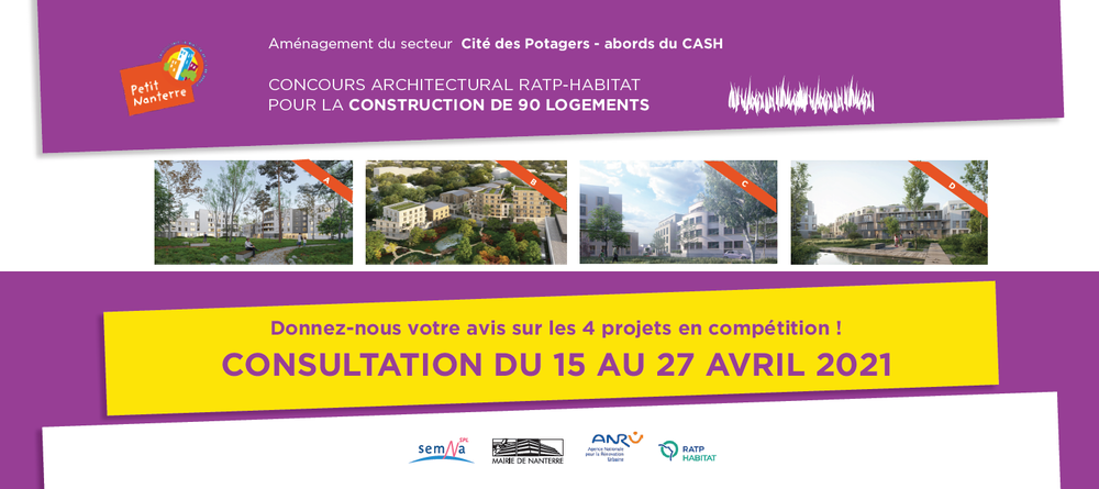 Cité des Potagers :  du 15 au 27 avril 2021, donnez nous votre avis sur les 4 projets architecturaux  !