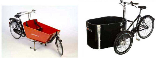 Exemple de vélos cargo (biporteur ou triporteur)